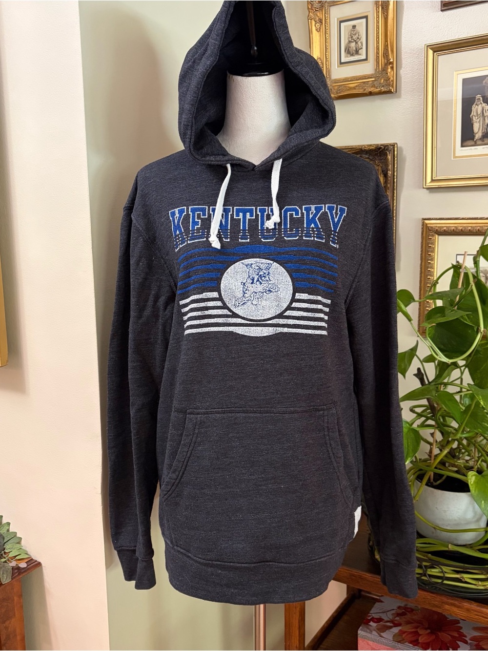 Women’s SzLg Original Retro Brand Charcoal Hoodie Blue&White Kentucky